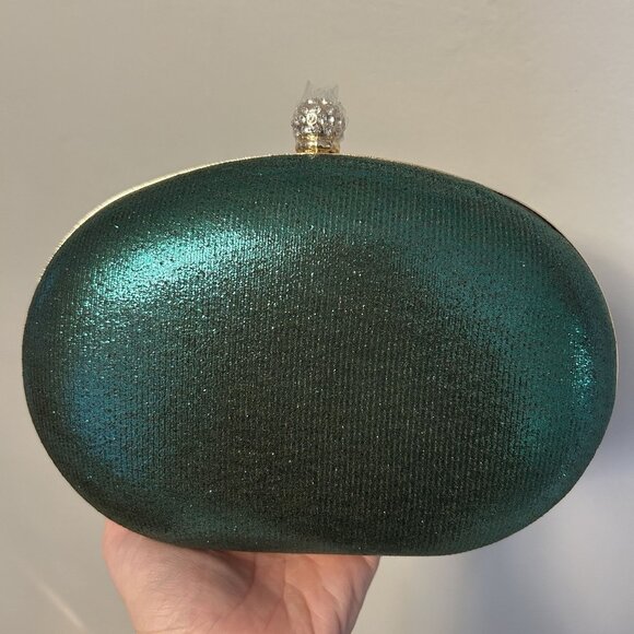 Ramla Bejeweled Crystal Evening Bag Emerald Green Chain Strap Top Handle Formal - Picture 3 of 14